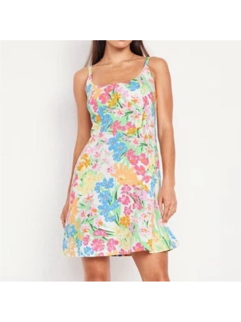 Old Navy Floral Slip Dress in Pink, Blue, Yellow & Green linen blend